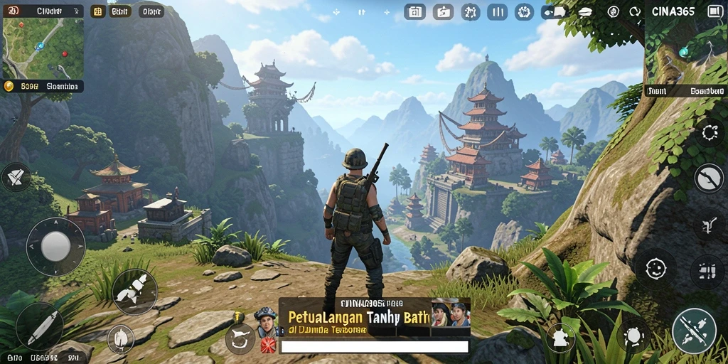 Screenshot gameplay CINA365 yang menunjukkan petualangan di dunia terbuka.