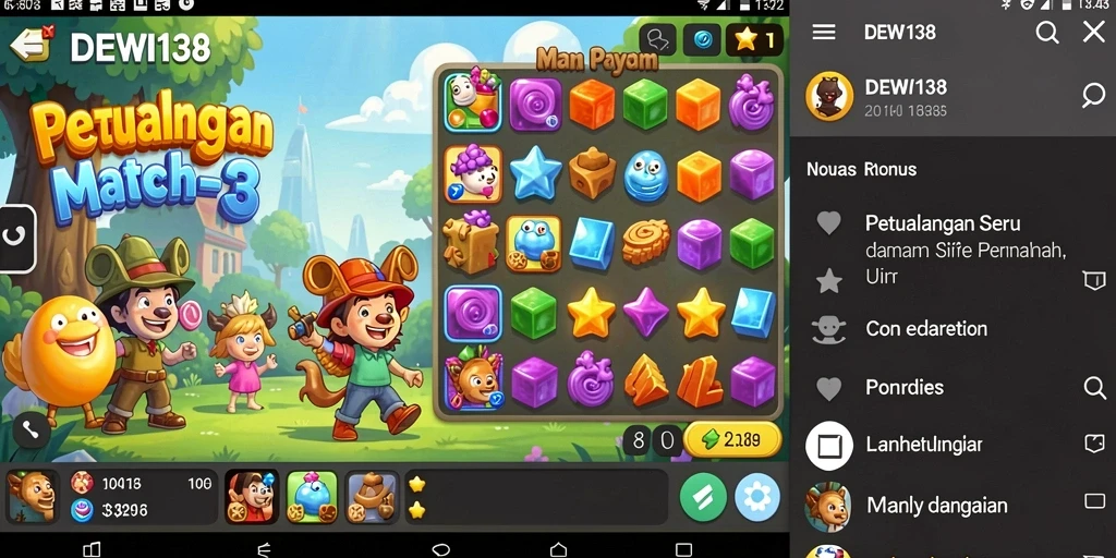 Gameplay DEWI138 dengan blok warna-warni yang harus dicocokkan.