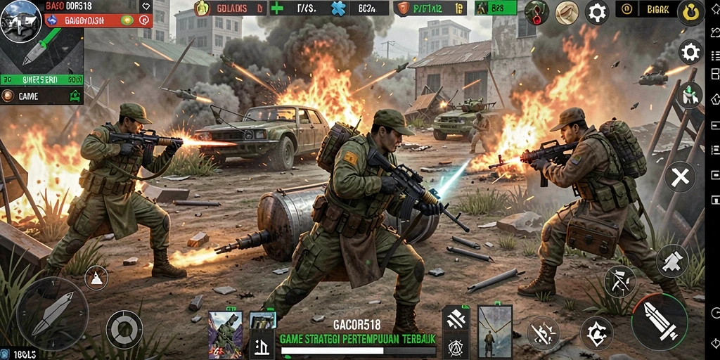 Screenshot gameplay GACOR518 menampilkan pertempuran strategis yang seru.