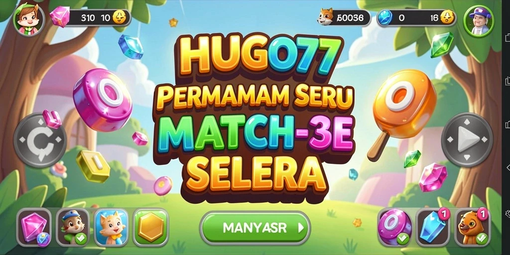 Tampilan seru gameplay HUGO77 saat mencocokkan simbol.