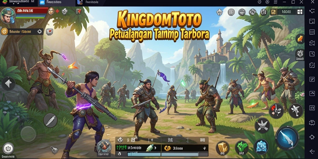 Screenshot gameplay <strong>KINGDOMTOTO</strong> yang menunjukkan dunia terbuka yang luas.