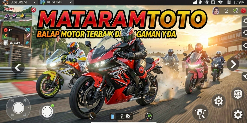 Tampilan gameplay seru di <strong>MATARAMTOTO</strong> dengan balapan motor yang mendebarkan.