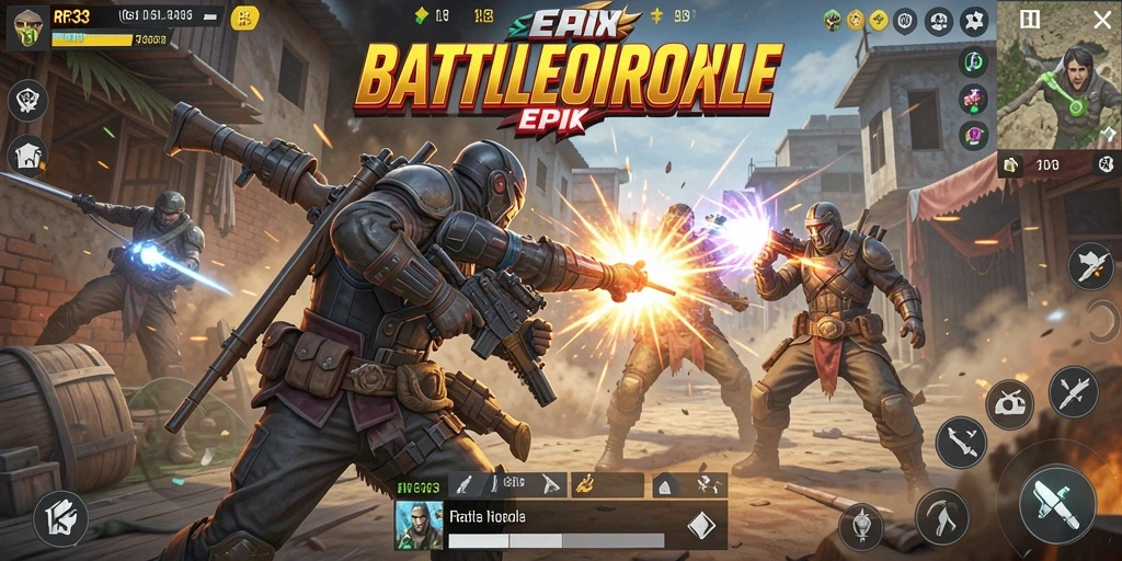 Screenshot gameplay RR33 menampilkan aksi Battle Royale yang mendebarkan.