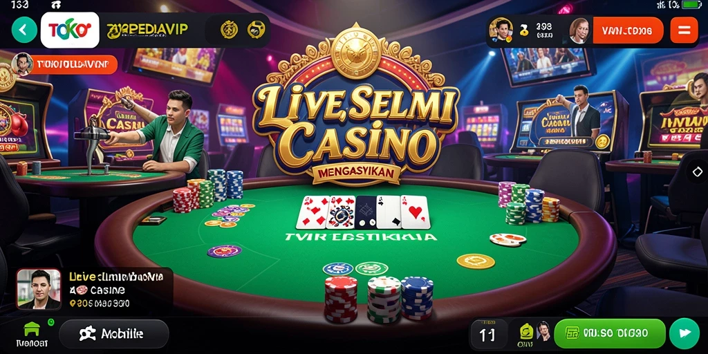 Screenshot gameplay TOKOPEDIAVIP menampilkan dealer dan pemain berinteraksi dalam suasana kasino yang nyata.